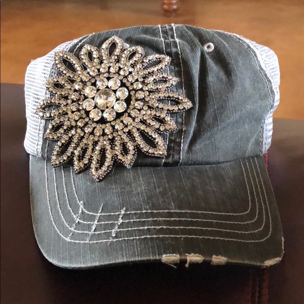 Distressed rhinestone cap